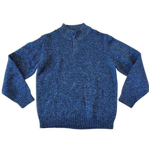 L.L. Bean 100% Lambswool navy button neck sweater large - Picture 1 of 8